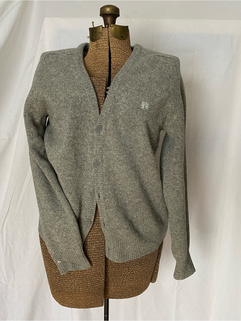 Givenchy Vintage 100% Wool Gray V-Neck Button Cardigan Sweater